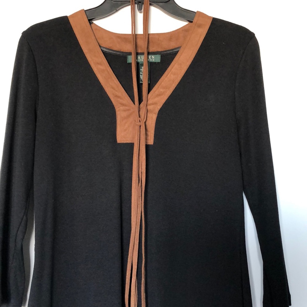 Lauren Ralph Lauren Black Dress with Suede Trim and Belt